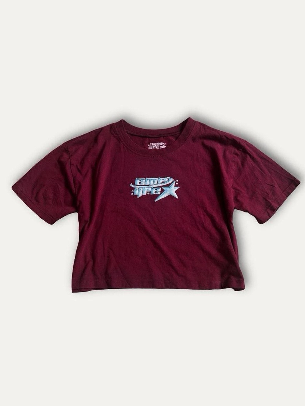 EMPYRE Maroon Burgandy Graphic Baby Crop Tee with Star Accent